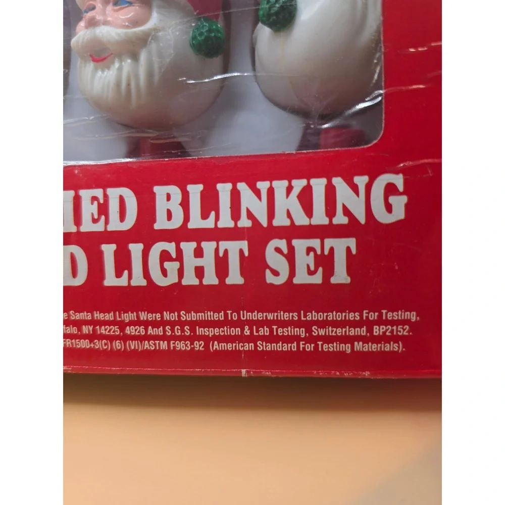 Vintage 10 Electrified Blinking Santa Head Light Set Christmas Decor untested